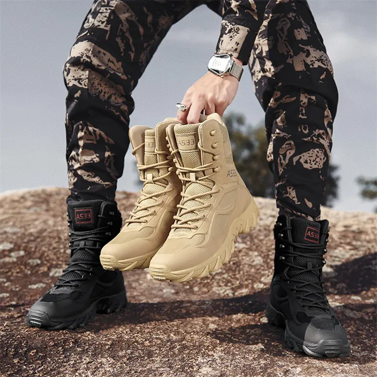 Botas táticas de escalada masculinas impermeáveis direto da fábrica para deserto e esportes, calçados altos para caminhadas ao ar livre