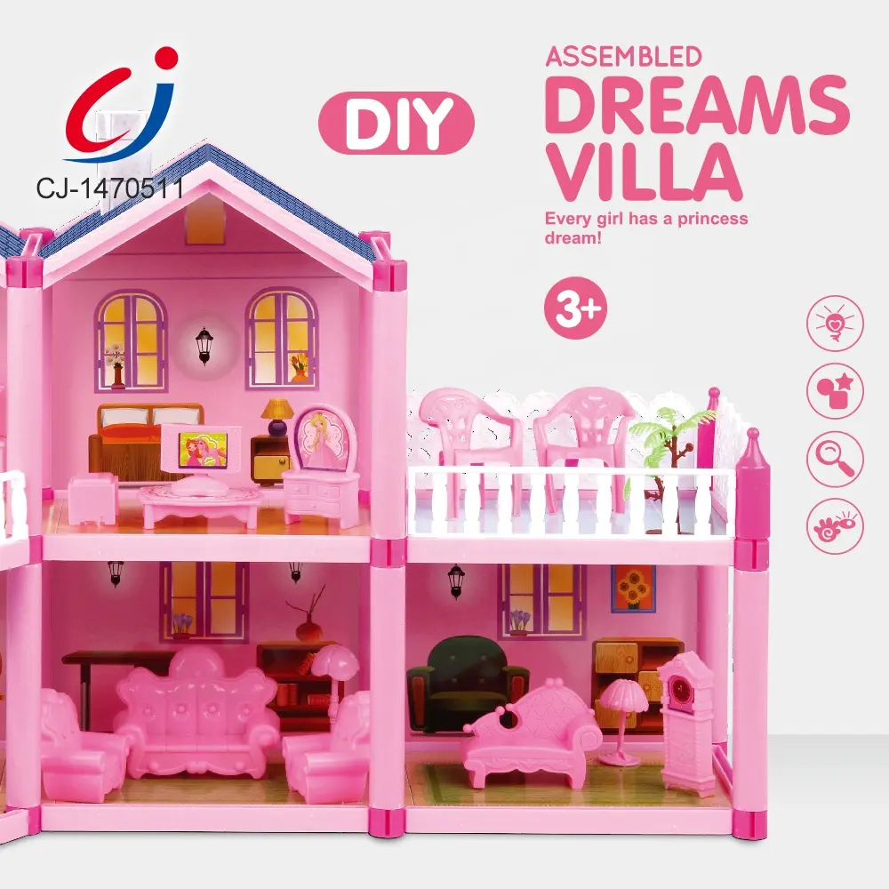 Jeu de rôle pour enfants filles, jouet de maison Villa, modèle de princesse DIY avec meubles maison de poupée