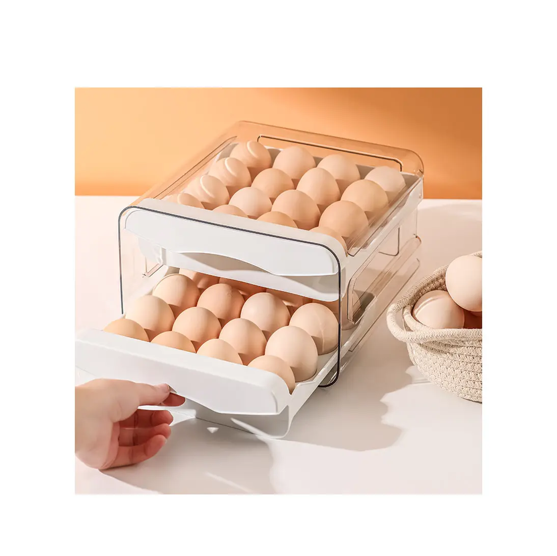 32 Grids Egg Tray for Refrigerator Stackable Refrigerator Organizer Drawer Transparent Egg Storage Holder