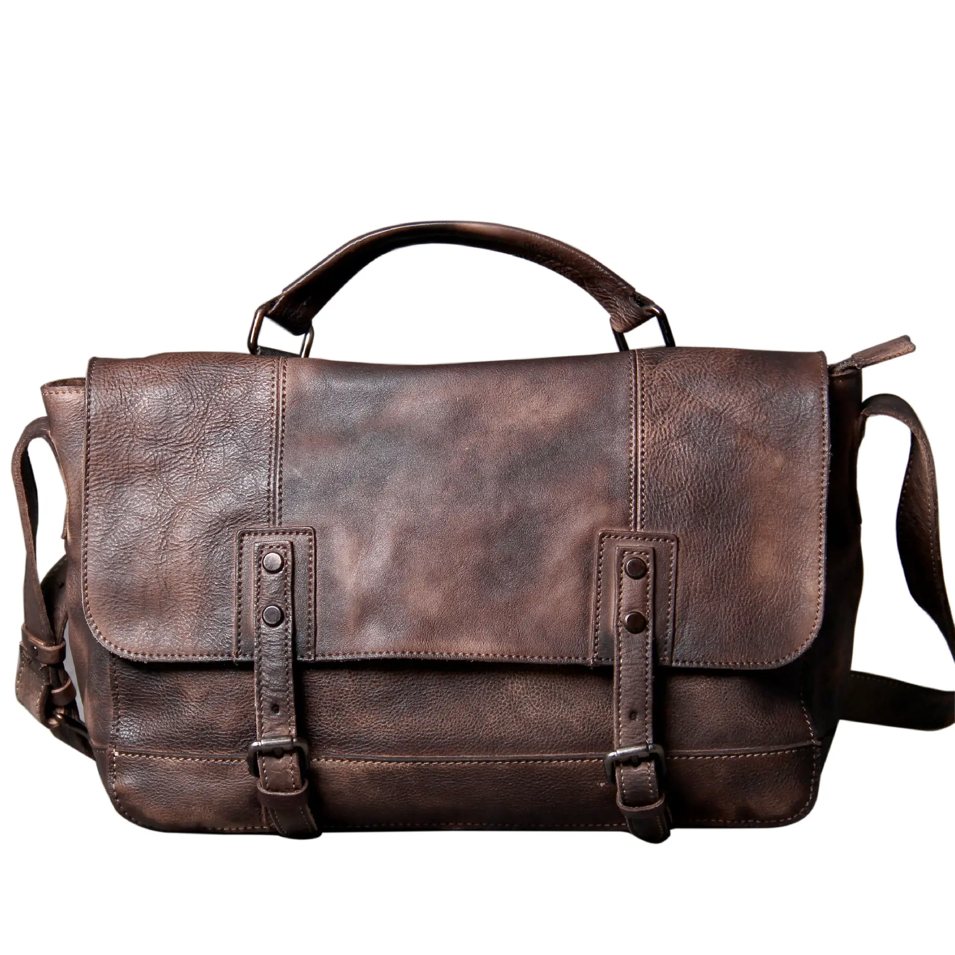 Vintage inek derisi deri erkek askılı çanta omuz Laptop çantası evrak çantası
