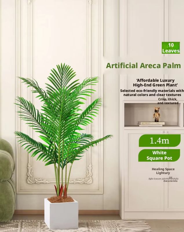 Palmier Areca vert 140CM 10 tiges 10 feuilles Cube blanc