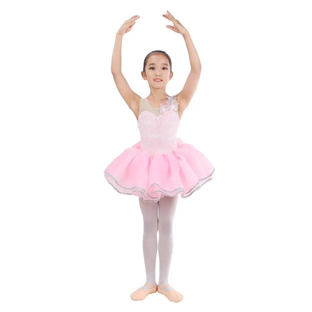 Prinzessin ärmellose hellrosa Ballett kostüme Trikot mit Tutu Rock