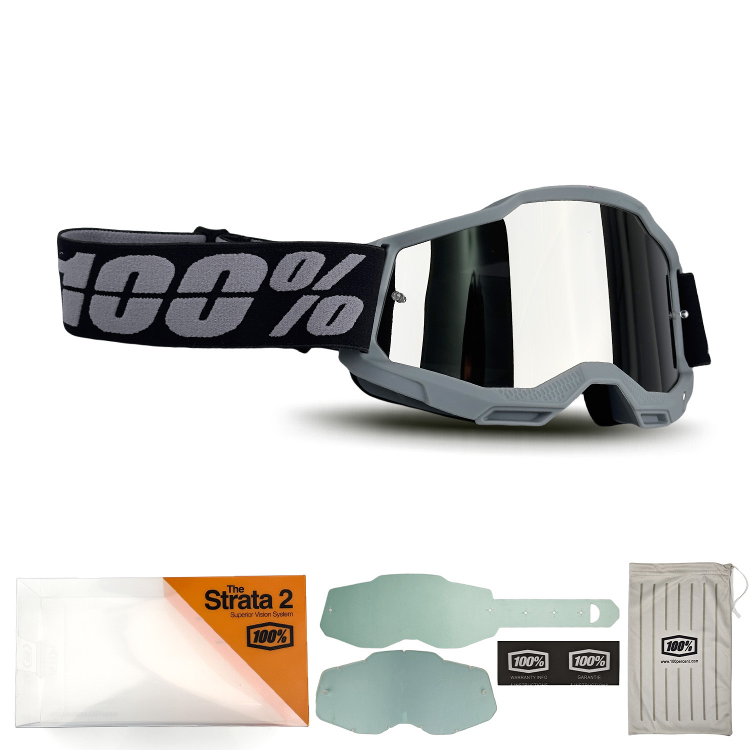 Conjunto de montura gris y lentes plateadas.