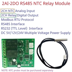 2AI-2DO NTC继电器RS485 RS232(TTL) 模拟数字Modbus Rtu远程IO模块温度输入继电器输出NTROA02板 - Product Image 5
