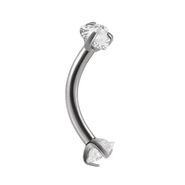 Aço f136 piercing de sobrancelha de titânio, esfera de dupla opala de titânio, 16g de tubulação curvada de zircônia, sobrancelha