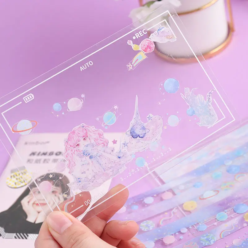Sevimli fantezi yıldızlı gökyüzü PET şeffaf Washi bant seti mesaj serisi ve kağıt bant ins sticker 5 parça