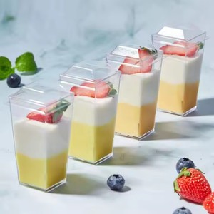 Clear <strong>3</strong> OZ PS Square Plastic Mousse Desert <strong>Cup</strong> with Lid and Spoon - Product Image 4
