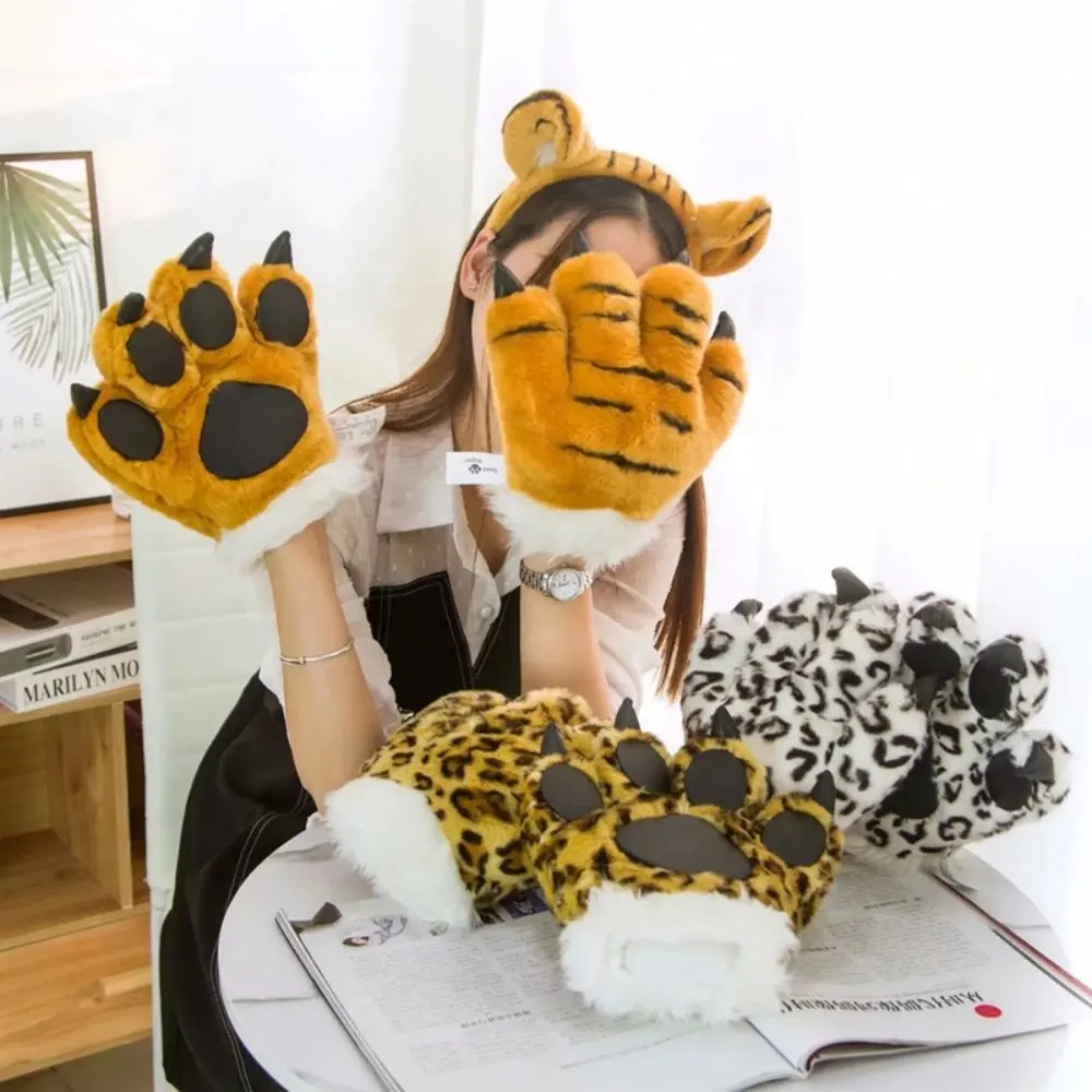 Luvas de pelúcia para cosplay infantil, brinquedo personalizado de animais do tigre/urso, luvas de garra