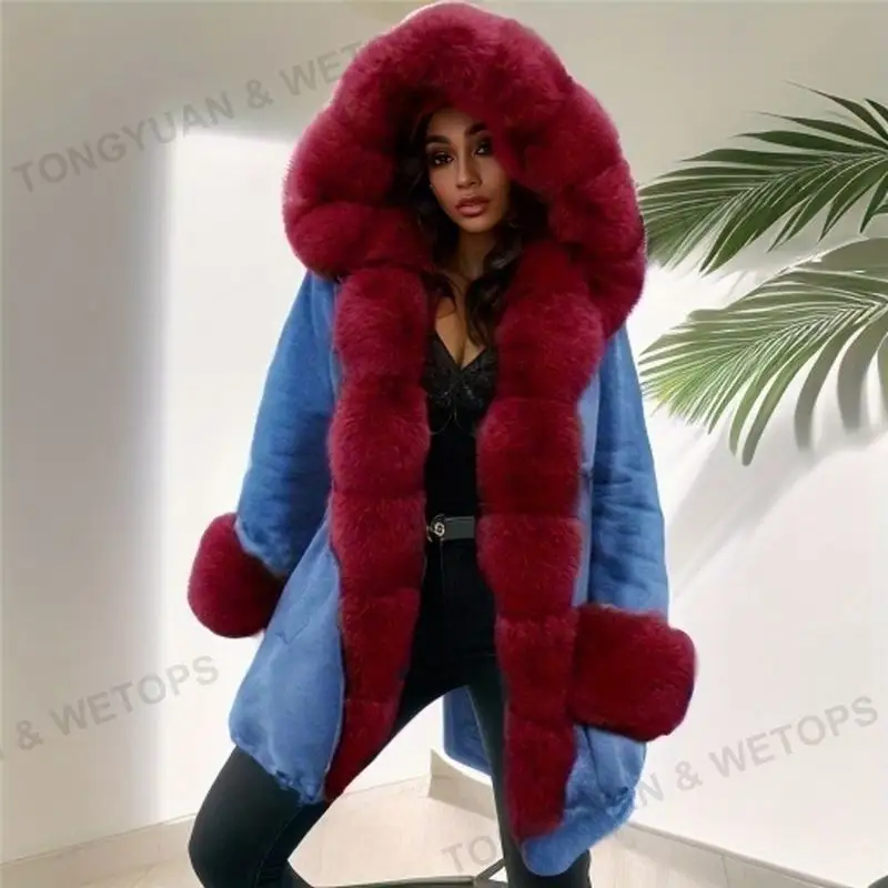 Vêtements personnalisés Vente en gros Longs manteaux pour femmes européennes et américaines Manteau à capuche avec col en fourrure et explosions d'automne et d'hiver