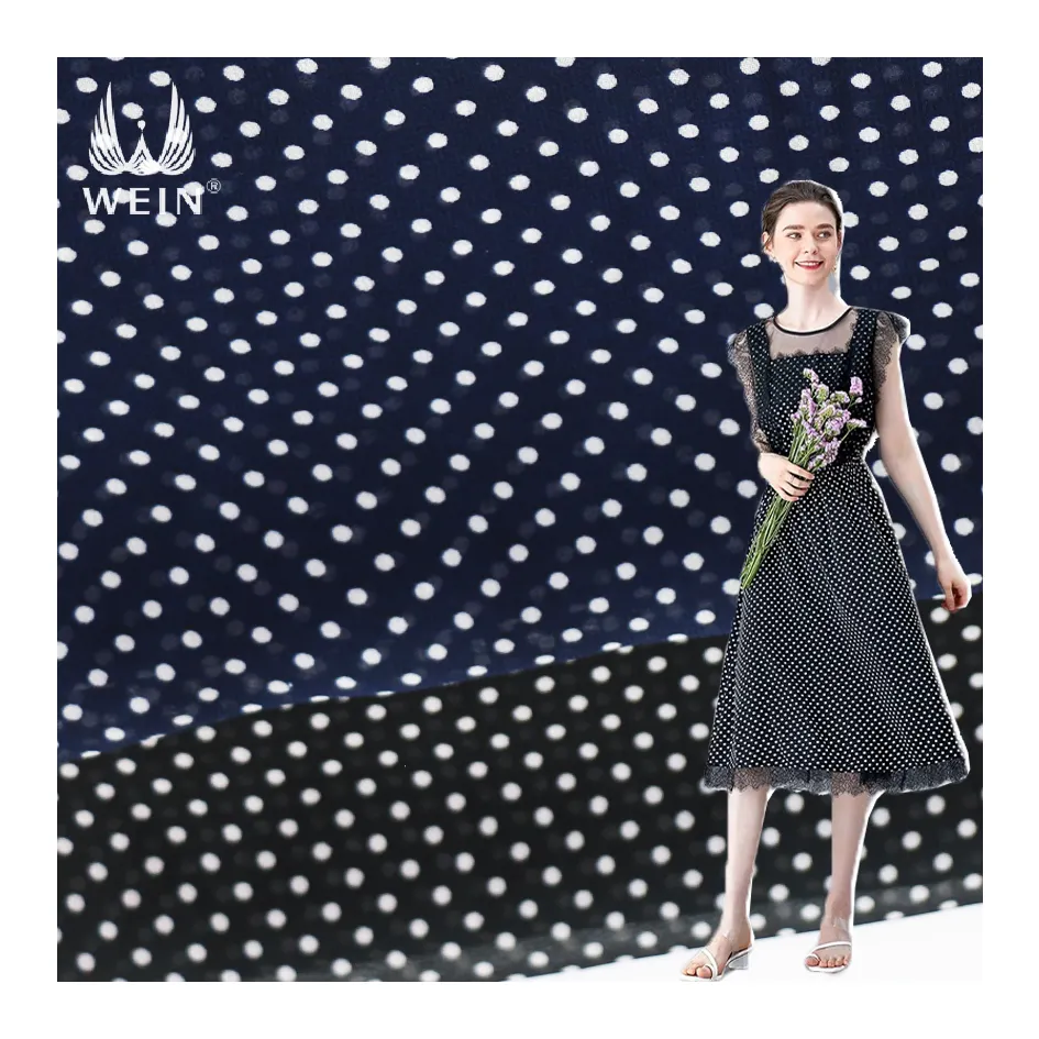 WI-A07-92186 Têxtil Venda Quente Tecido Poliéster Lustre 3mm Pin Polka Dot Padrão Clássico Chiffon Tecido Para Vestuário