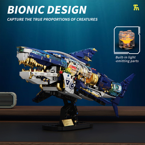子供STEMビルディングブロックフィギュアプラスチック製おもちゃテイルスイングライトメカニカルサメ組み立てミニレンガ子供用教育玩具 - Product Image 5