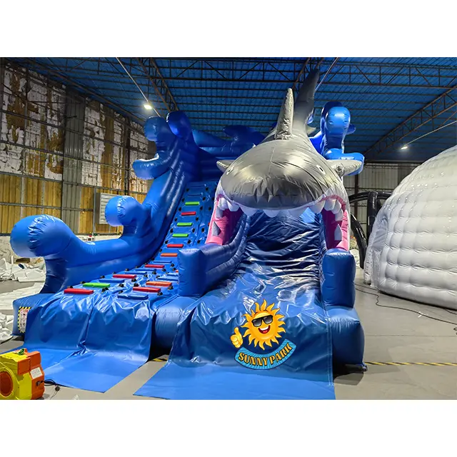 Коммерческая надувная водная горка с акулой, дешевые гигантские водные горки для детского парка развлечений