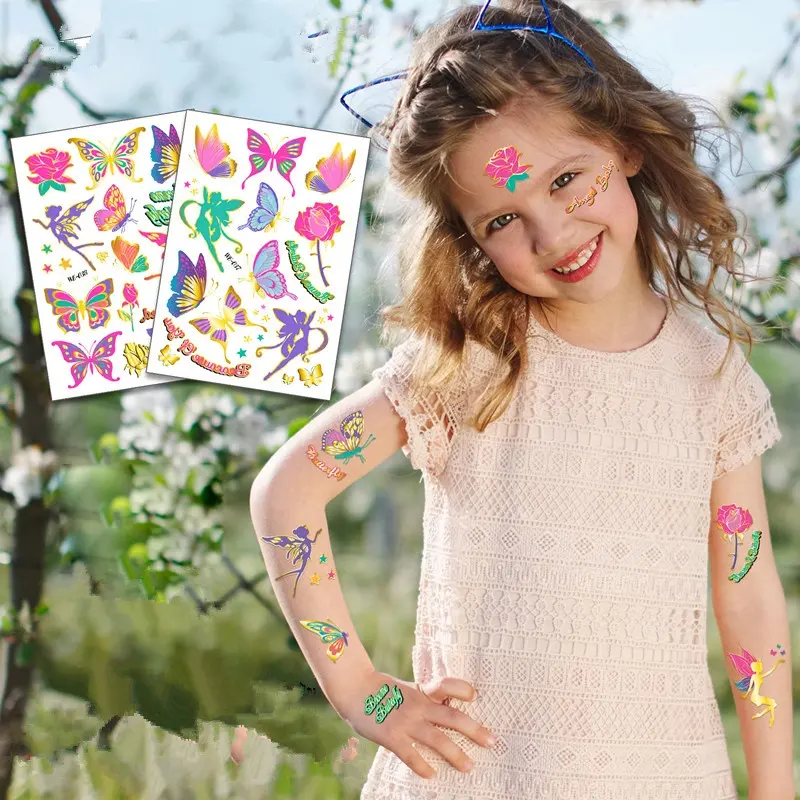 Kinder Geburtstags feier Aktivität Schmetterling goldene Folie Geburtstags feier liefert Party begünstigt Tattoos Temporäre Tattoos für Kinder