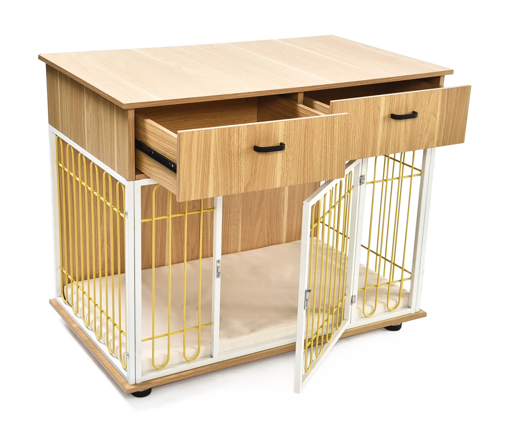 Wooden Large Pet Crate Indoor Furniture Dog Crate Kennel Two Drawers Heavy Duty Dog Crates Cage Furniture