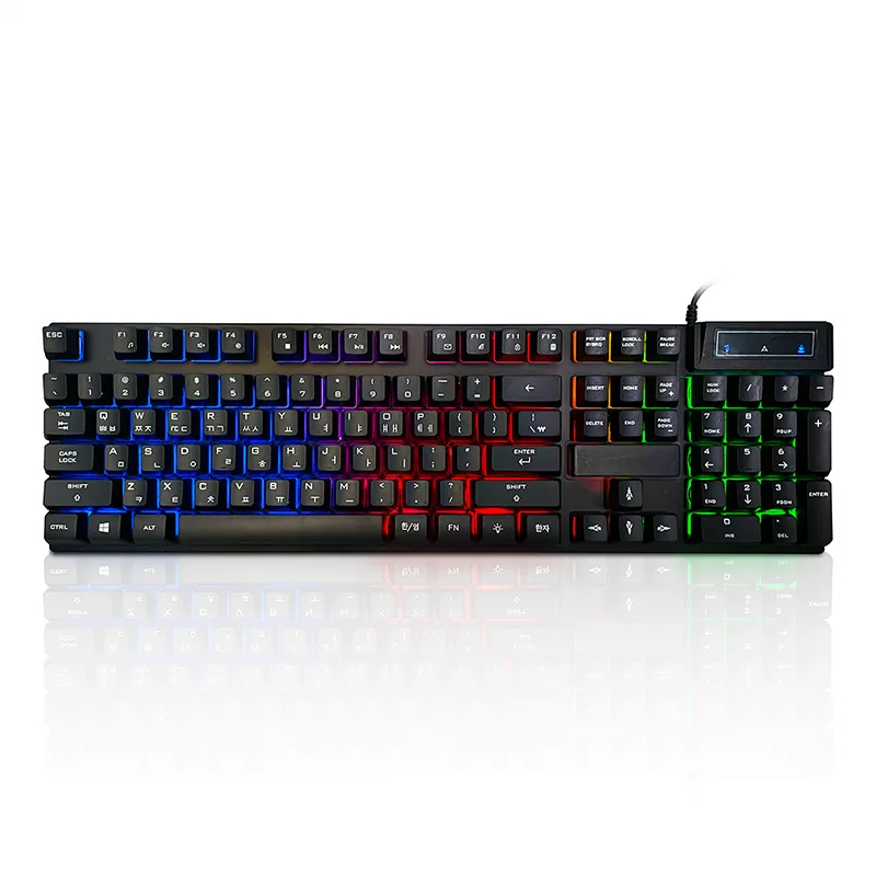 Periféricos de ordenador con cable USB de 104/105 teclas, KBL-003JA de teclado ergonómico para videojuegos con 3 tipos de colores combinados LED, superventas