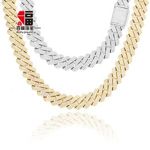 Baifuジュエリー卸売価格<span class=keywords><strong>20</strong></span> mm高級スターリングシルバー925モアッサナイトヒップホップキューバチェーン