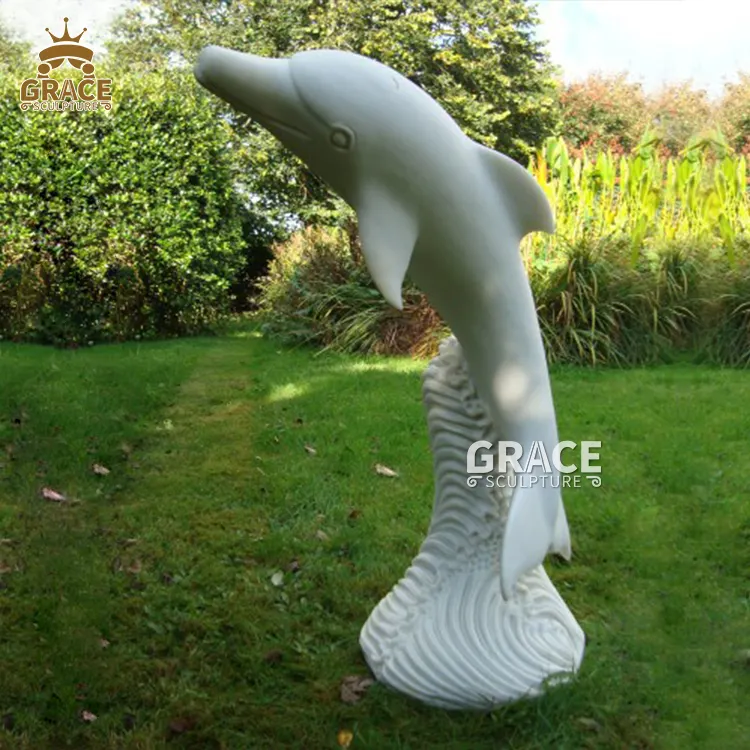 Grande statua di marmo naturale della scultura decorativa all'aperto del delfino di pietra bianca