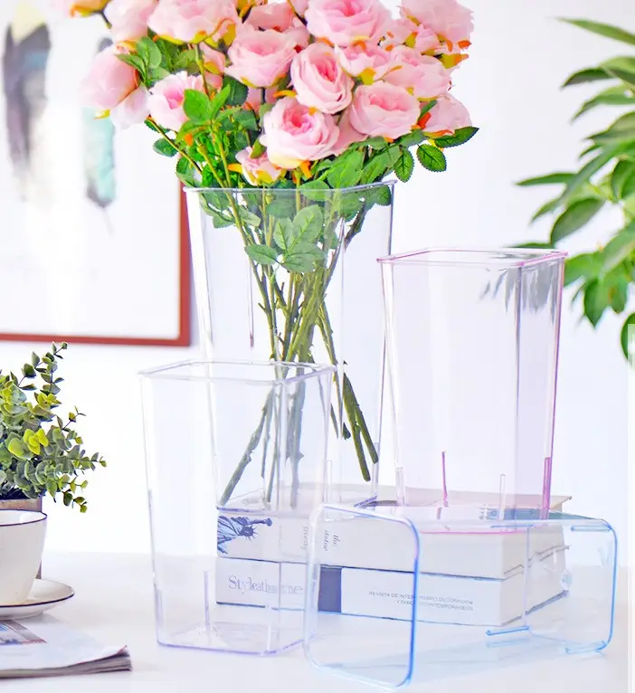Simple Transparent Wake Up Flower Bucket Light Luxury Vase Fall Resistant Transparent Acrylic Flowering Bucket
