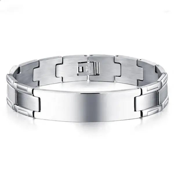 Bomei — bijoux pour homme en acier inoxydable, Bracelet-montre gravé blanc, lien de chaîne, identification, pour homme