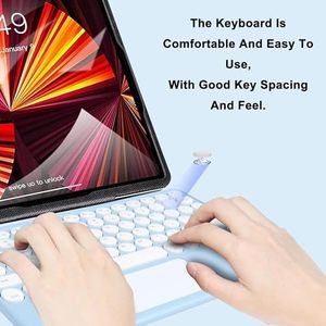 Teclado inalámbrico Bluetooth con panel táctil alemán redondo azul claro recargable ultrafino para iPad Pro/iOS/Mac OS/Windows/Android - Product Image 3