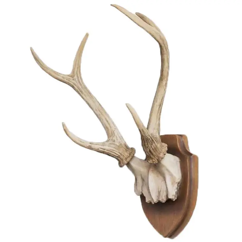 Custom animal skull horn polyresin artificial country rustic carved deer antlers resin wall decoration