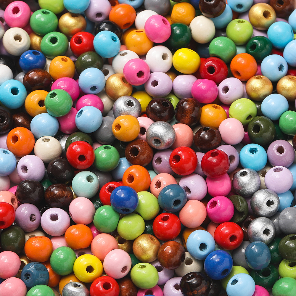 Perles de couleurs mélangées en bois de hêtre de 8 mm - 100 perles mélangées au hasard