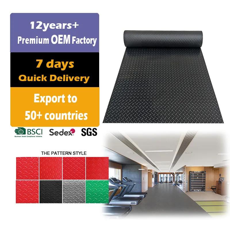 Produttore cinese all'ingrosso nero Diamond checker moneta di plastica bus pavimento in PVC vinile pavimento tappetino rotolo tappetino