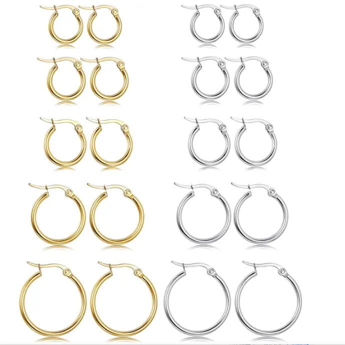 Magnetic Luxury Geometric Unique 18K Gold Plated Vintage Big Circle Stainless Steel Women Fashion Hoop Jewelry Earrings