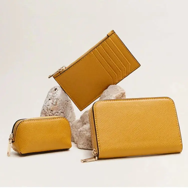 От оригинального производителя onlywheel в изготовленным на заказ логосом pu Сафьяновая кожа Лето желтого цвета женские карт бумажник с застежкой-молнией, кошелёк для мелочи, набор