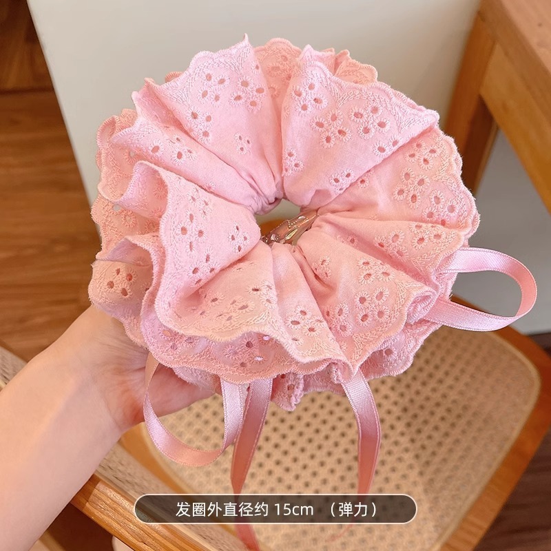 2 Pink drawstring hair ties, large size - 33*15cm