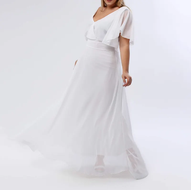 Custom Plus Size donna elegante Chiffon lungo formale bianco Maxi damigella d'onore matrimonio ospite abiti da sera per donna grassa