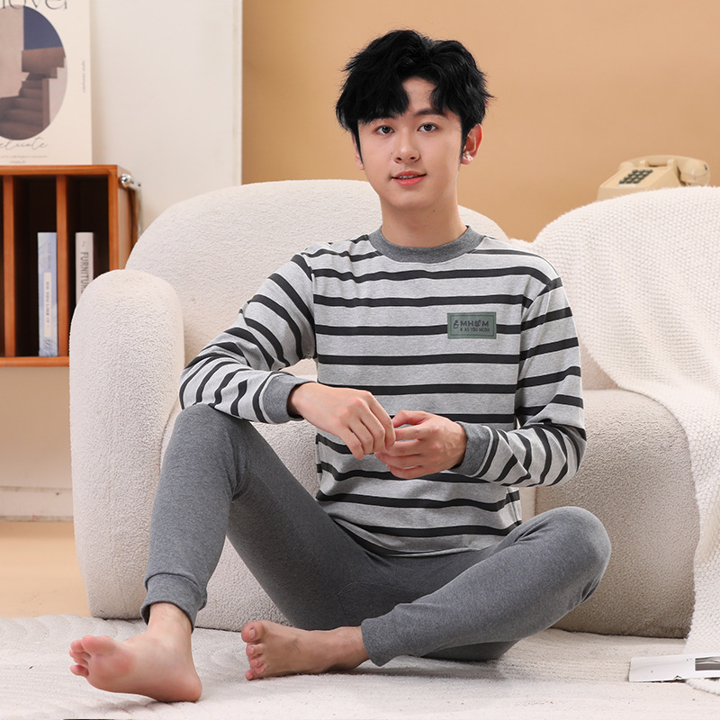 Pocket-autumn pants) middle collar gray stripe