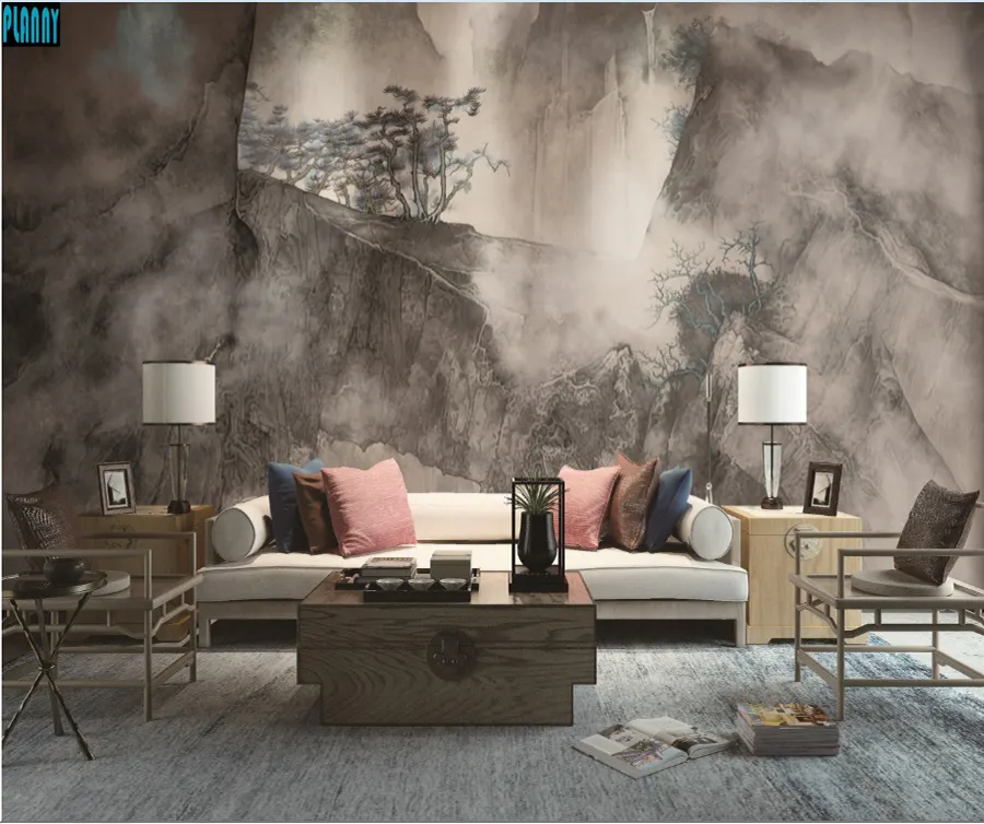 Mural de estilo chino para sala de estar, mural de árbol de pino, hermoso papel de pared para oficina y hotel, nuevo diseño, 2022