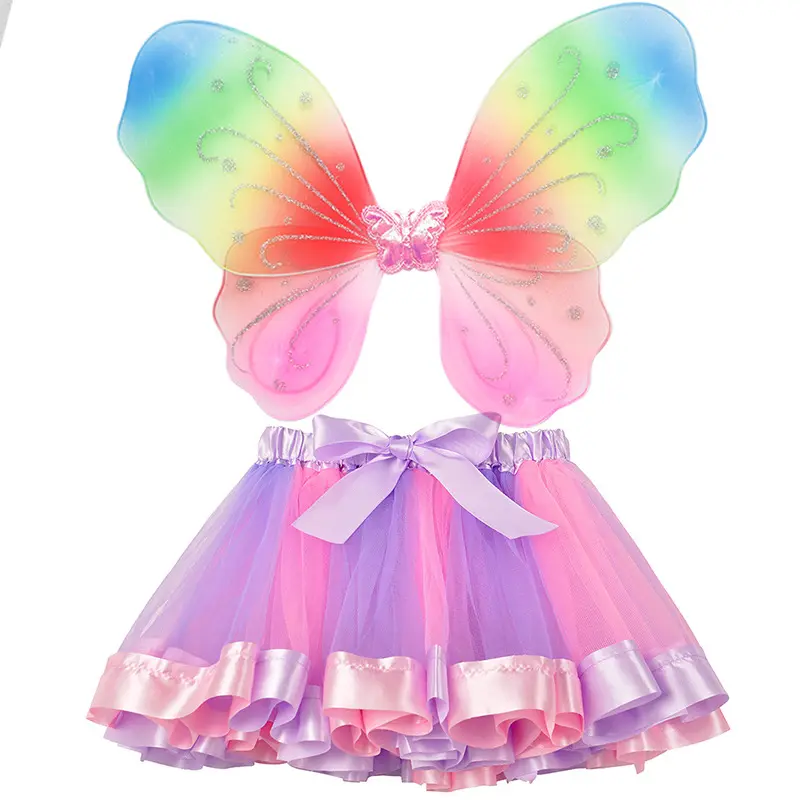 Rainbow Butterfly Angel Wing Meninas Vestido Tutu Crianças Borboleta Asas Costume Atacado
