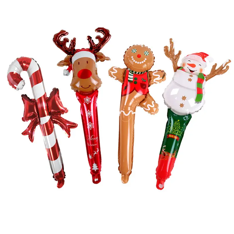 BLN Folien ballon 24 Zoll Weihnachten aufblasbare Stick Ballon Cane Candy Elk Kopf Lebkuchen mann Schnee Aluminium Film Hand ballon