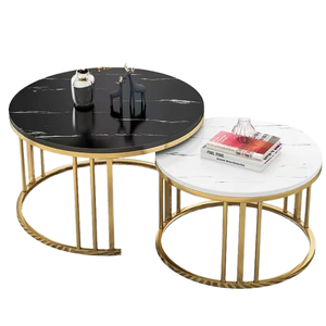 2 Pcs MDF Top With Metal Leg Round <strong>Nesting</strong> <strong>Table</strong> Coffee and <strong>End</strong> <strong>Table</strong> Simple and Generous Vintage Side <strong>Tables</strong> for Living Room - Product Image 2