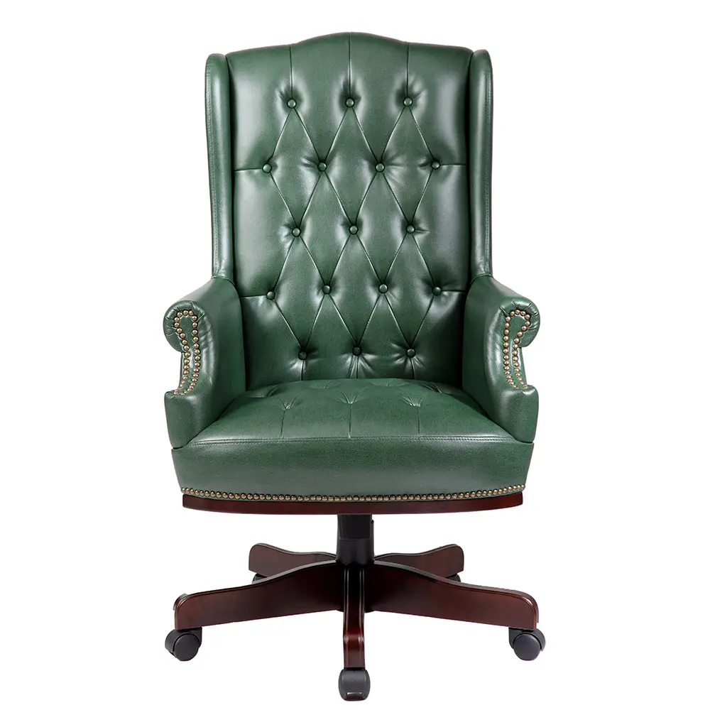 Chesterfield-sillas de cuero de lujo para gerentes de espalda alta, sillas de escritorio de oficina de estilo antiguo capitán