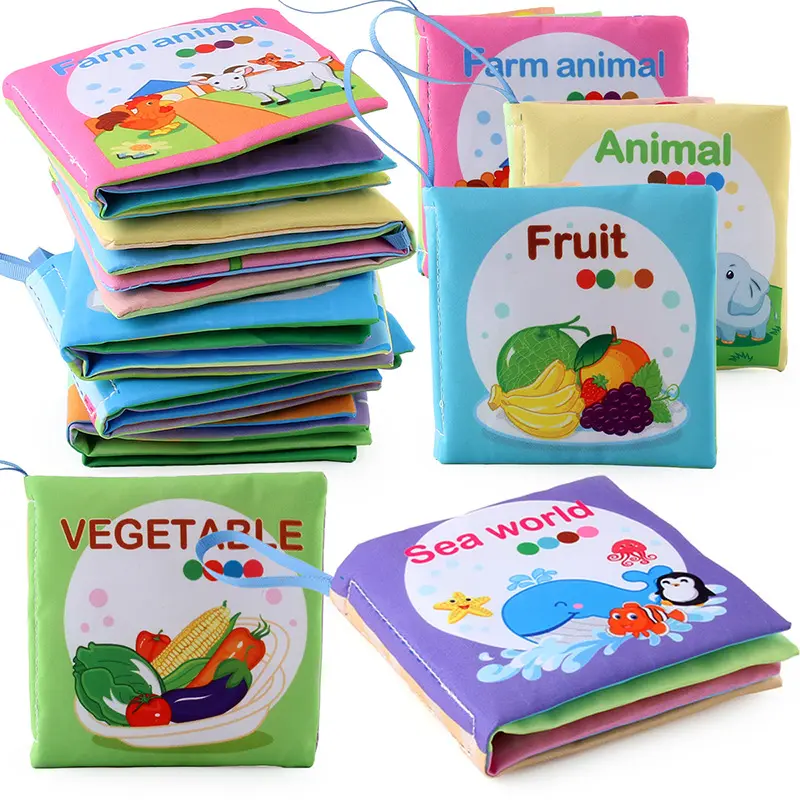 Niños iluminación juguetes educativos para edades tempranas libros de tela para niños inglés Animal coche fruta libro cognitivo para niños pequeños 12-72 meses