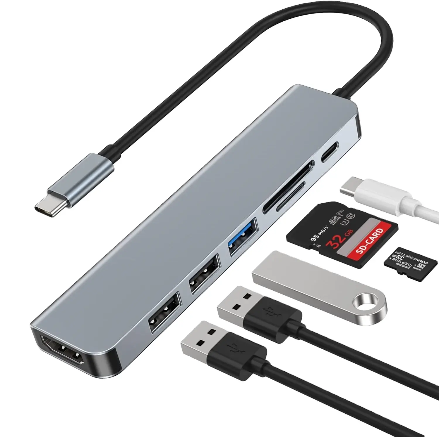 Лидер продаж, USB-концентратор 7 в 1 с выходом 4K HD USB 3,0 2 USB-A SD/TF кард-ридер 100 Вт PD Type-C устройства концентратора