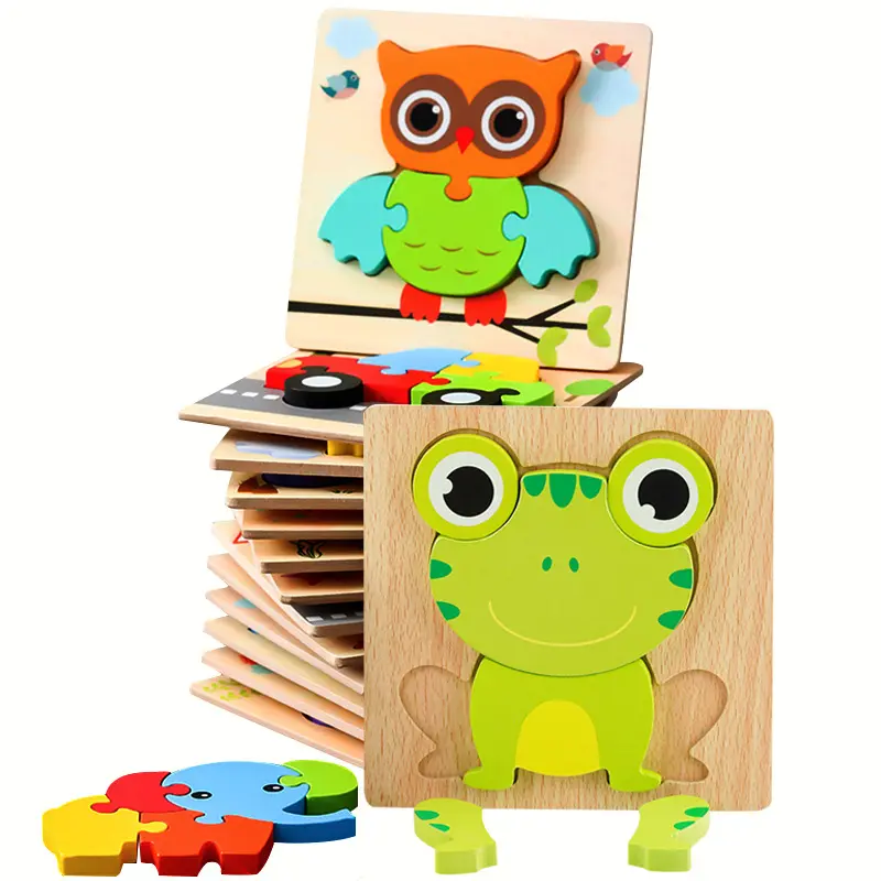 Promotional Wholesale 3d Animals Wooden Kids Early Education Jigsaw Puzzle Toys