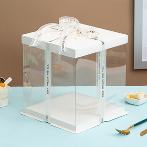 Trong suốt PVC Pet PVA nhựa bánh hộp cao 4-inch 12-inch vuông bao bì thực phẩm cho sinh nhật 4-inch 12-inch hộp giấy - Product Image 2