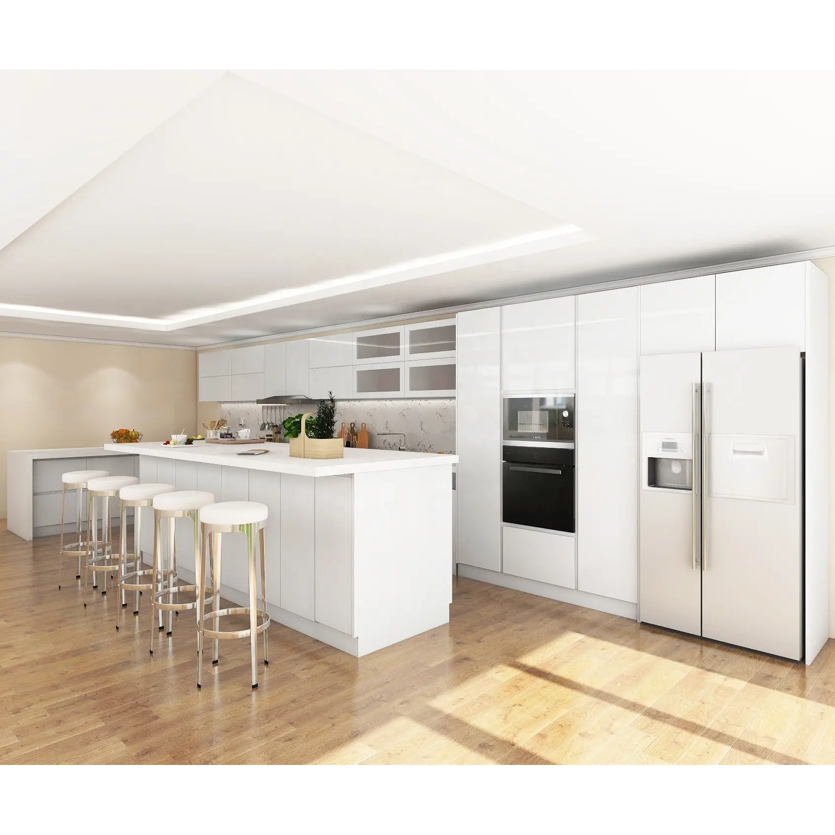 Nuevo diseño de pintura laca horizontal para el hogar, armario de cocina moderno, color blanco, hpl