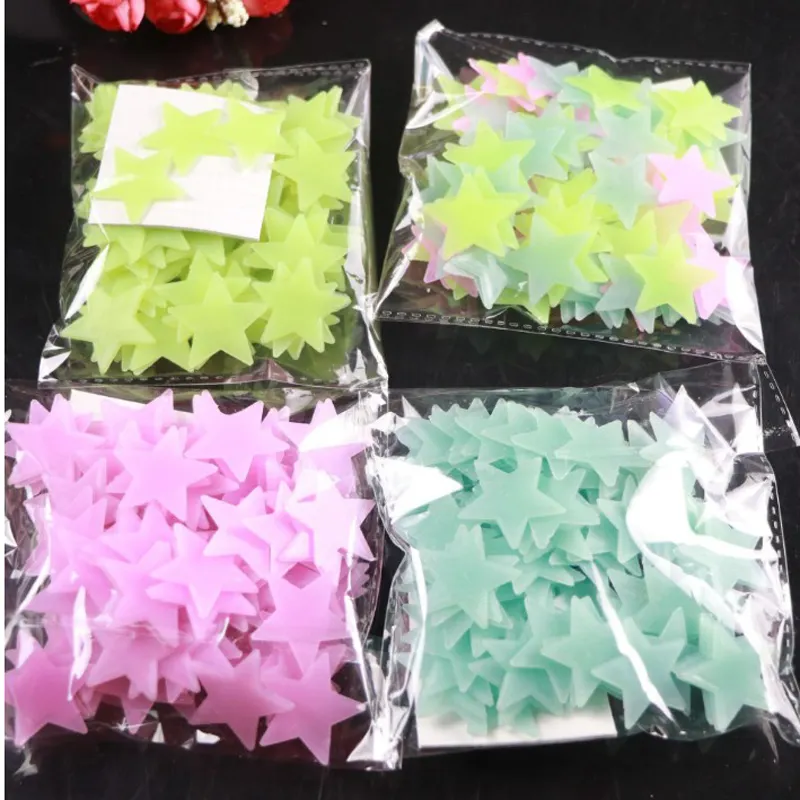 Adesivo luminoso de estrelas brilhante para parede, decoração de quarto infantil 3d, 100 peças/saco
