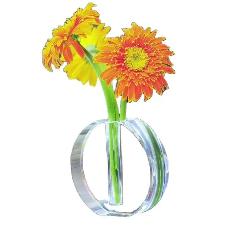 Vaso de flores acrílico redondo personalizado OEM/ODM, vaso acrílico moderno peça central decorativa para mesa de sala de estar, escritório, casamento