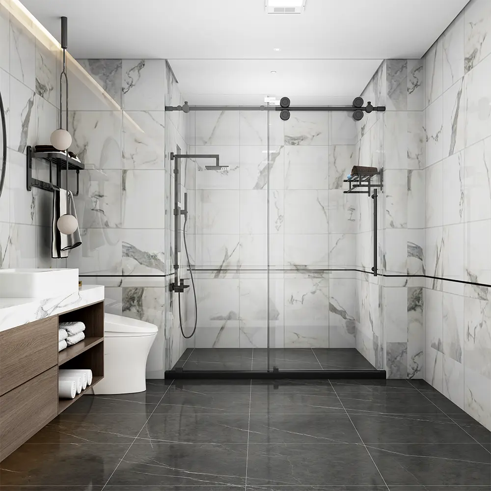 Seawin single sliding shower door hotel bathroom shower enclosure freestanding frameless shower room
