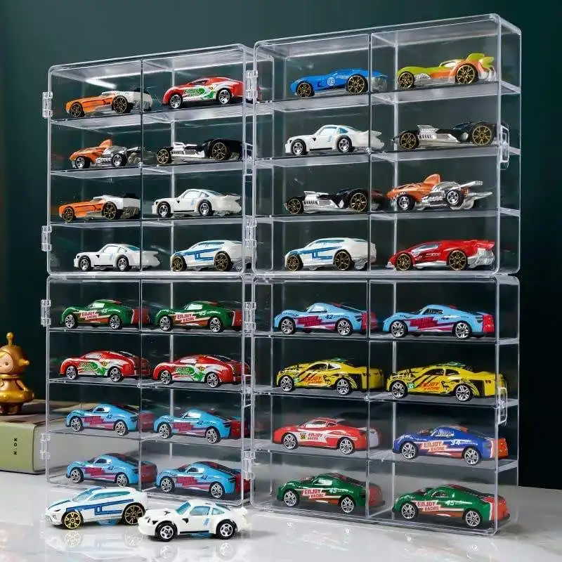 Compartimento para carros de brinquedo, escala 1/64, vitrine de parede, modelo de armário de carro