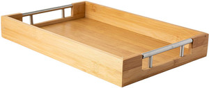 竹制手工木材矩形餐盘，带金属手柄 - Product Image 2
