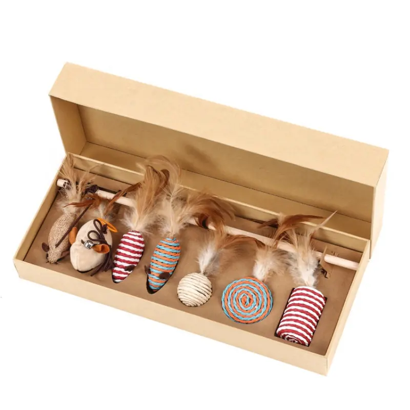 Conjunto de juguetes interactivos para gatos, caja de regalo para el mejor juguete para gatos, 7 unidades