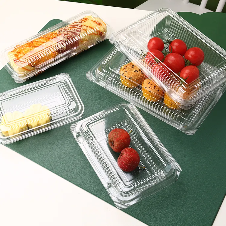 Recipiente de Frutas de Plástico transparente Descartável Microwavable Pet Preto Fornecedor de Legumes Salada de Bandeja de Bolo de Carne do Supermercado
