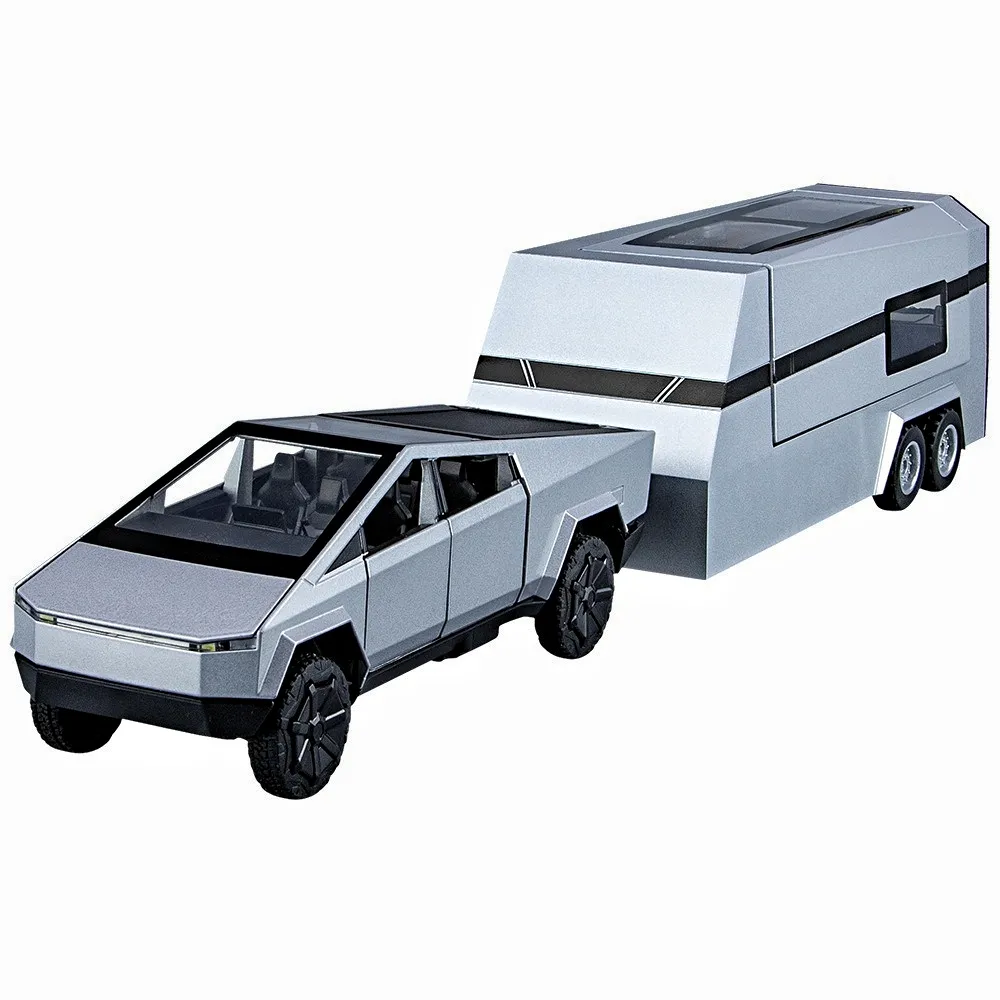 1:32 Gegoten Modelauto 'S Speelgoed Tesla Cybertruck Pick-Up Rv-Legering Automodel Met Geluid En Licht Pullback Metalen Speelgoedauto Model Speelgoed